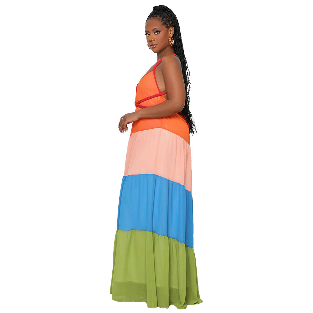 π TrendPrints Colour Block Maxi Dress β Bold Multi-Tone Halter Neck Summer Dress β Available in Various Colours