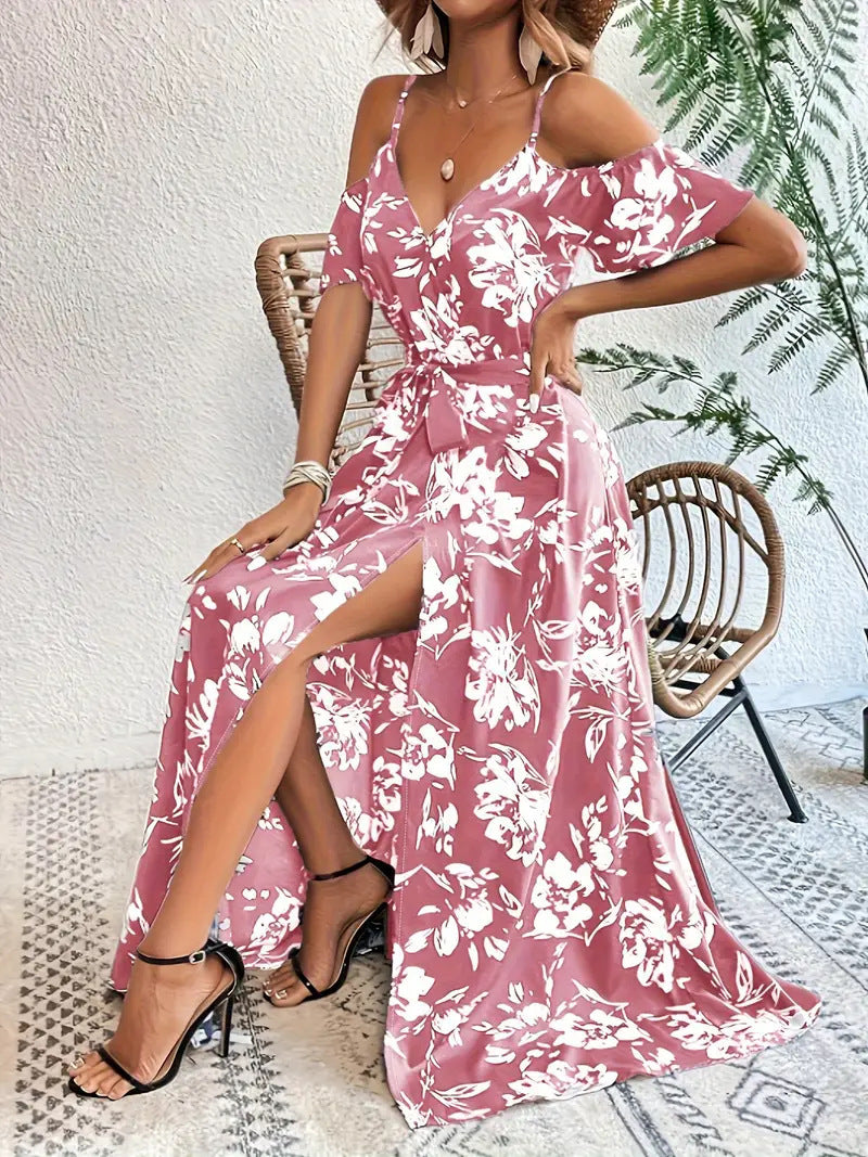 ๐ธ Cold Shoulder Floral Maxi Dress โ Flowy & Feminine in Various Colours