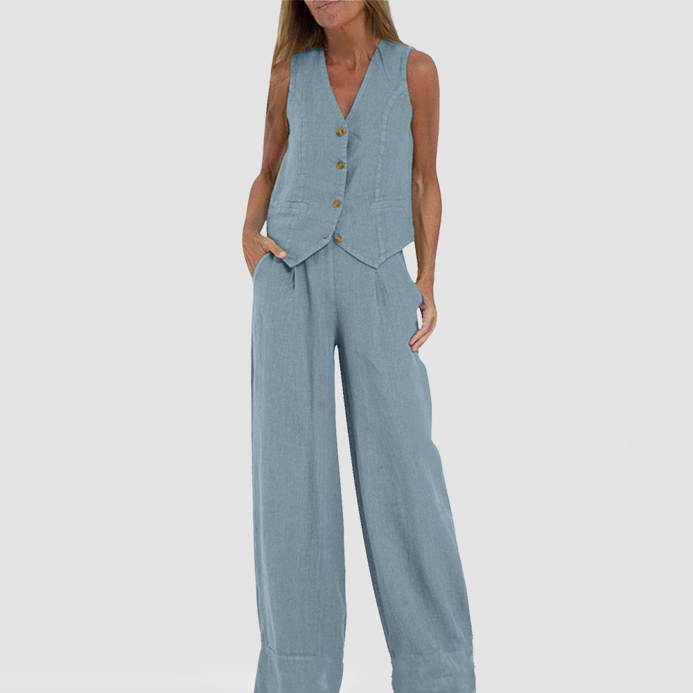 Women’s Wide-Leg Waistcoat Jumpsuit – Boho-Chic Style in Various Colours