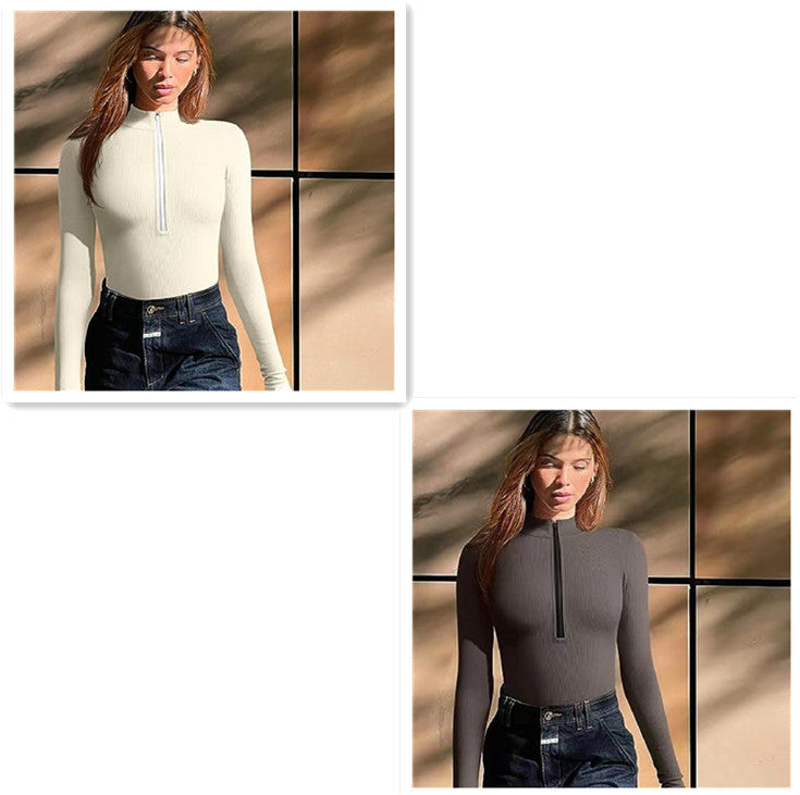 🔥 Zip-Up Ribbed Long Sleeve Bodysuit – Available in Various Colours