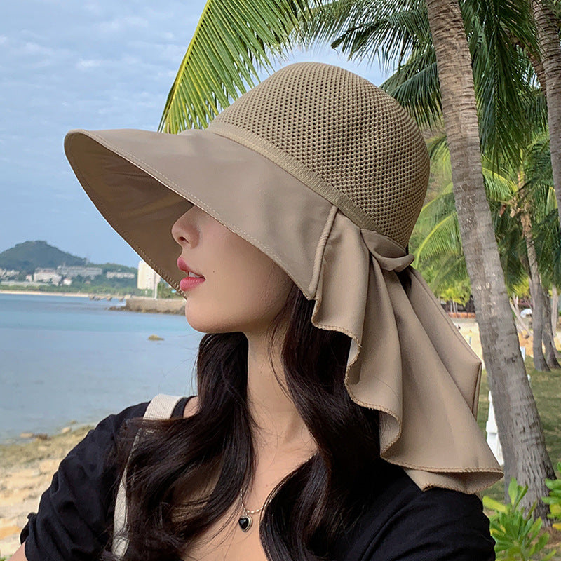 Women’s Wide Brim Mesh Sun Hat with Neck Flap – Foldable UV Protection Beach Hat – Breathable Summer Hat – Various Colours