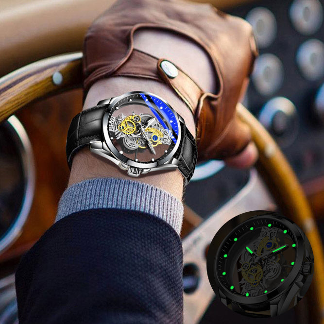 Luxury Skeleton Mechanical Watch – Gold Stainless Steel Men's Watch (Various Colours)