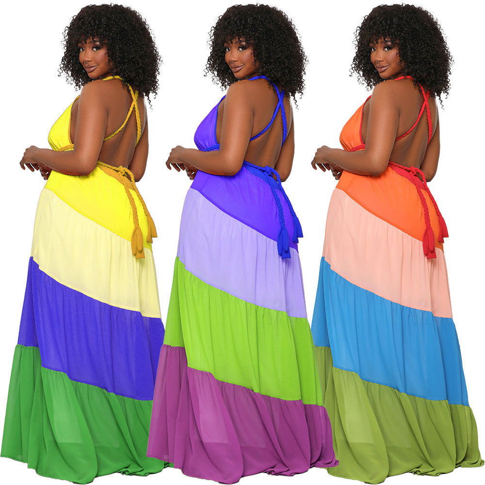 π TrendPrints Colour Block Maxi Dress β Bold Multi-Tone Halter Neck Summer Dress β Available in Various Colours