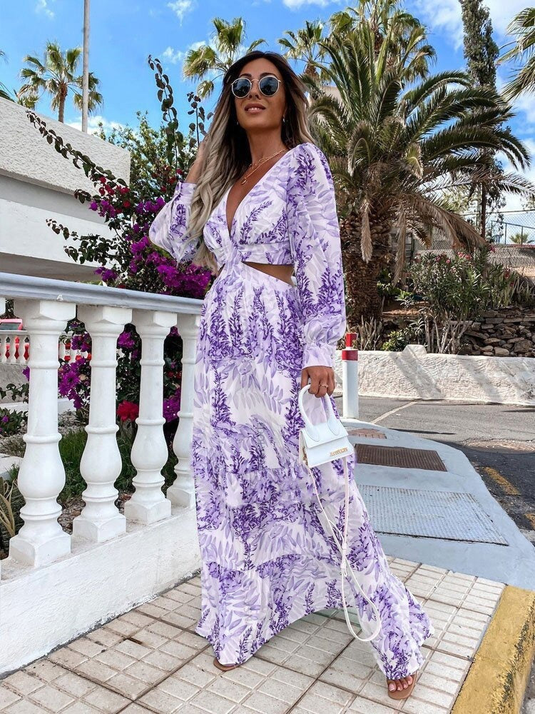 🌸 Boho Chic Cut-Out Maxi Dress – Flowy Floral Elegance in Various Colours