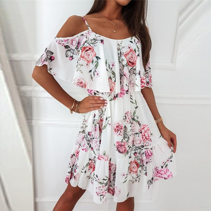 Off Shoulder Floral Summer Dress – Flowy Beach Holiday Dress – Various Colours