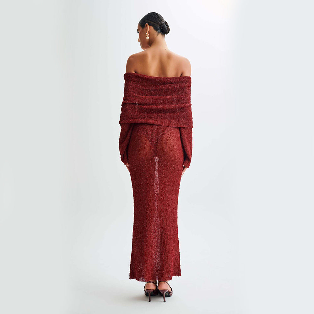 ✨ Off-Shoulder Knitted Bodycon Midi Dress – Elegant Evening & Party Dress – Soft Stretchy Knit – Available in Various Colours