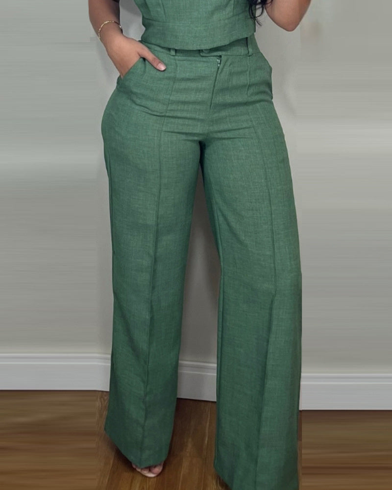 Women’s Sleeveless Wide-Leg Trousers Jumpsuit – Elegant Belted One-Piece in Various Colours
