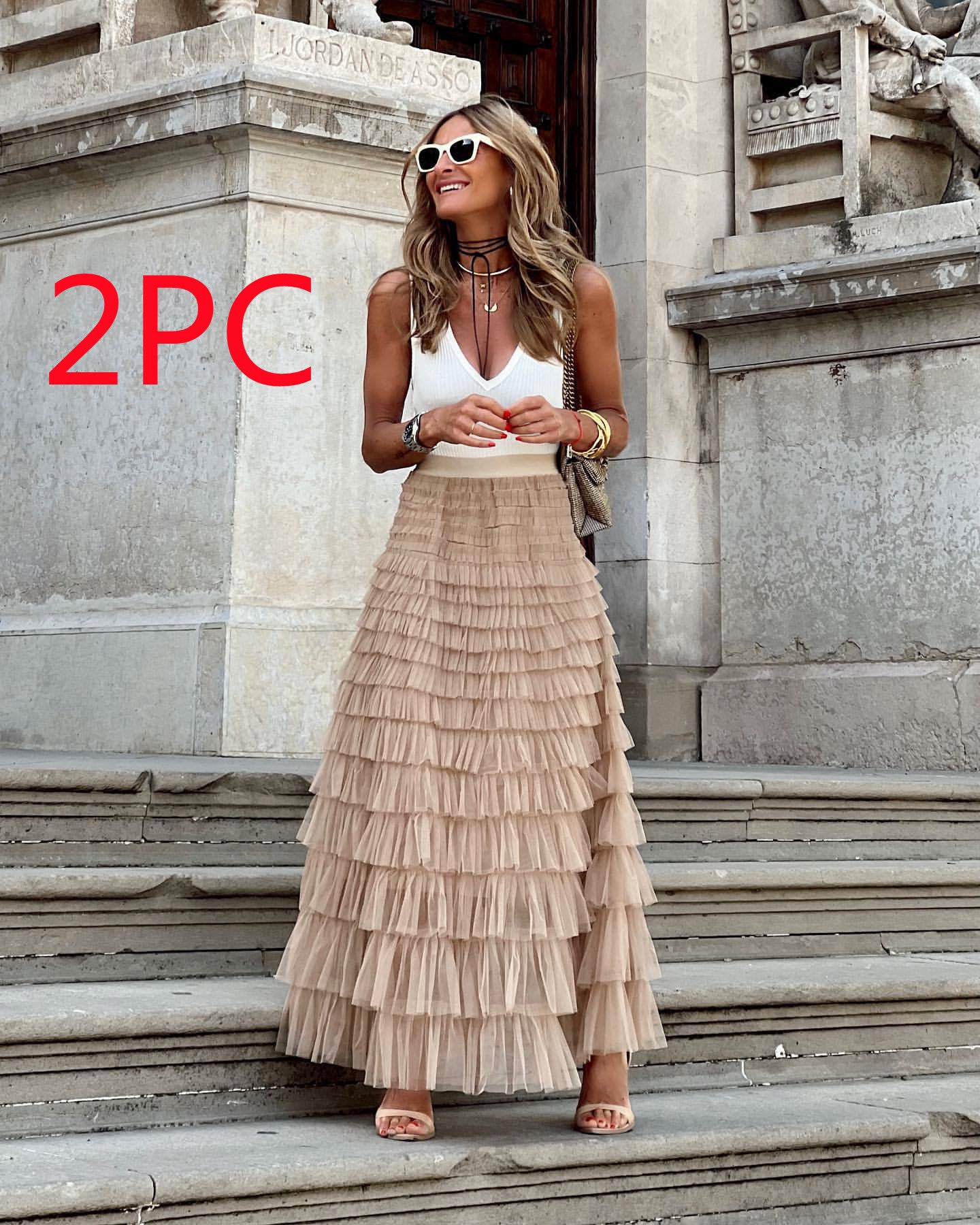 ✨ Women’s Layered Tulle Ruffle Maxi Skirt - Boho Chic Statement Skirt - Available in Various Colours