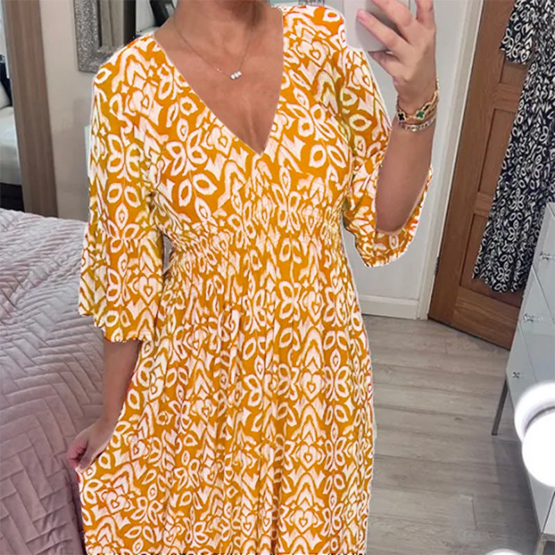 Boho Floral Maxi Dress – V-Neck, Flared Sleeves – Upto 5XL – Summer Essential – Various Colours