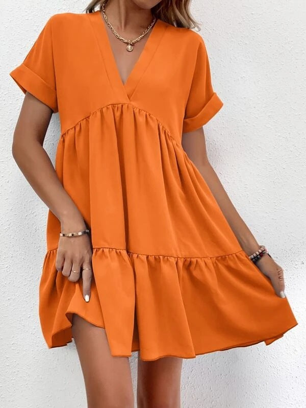 ✨ Women's V-Neck Tiered Mini Dress - Casual Loose Short Sleeve Summer Dress - Available in Various Colours