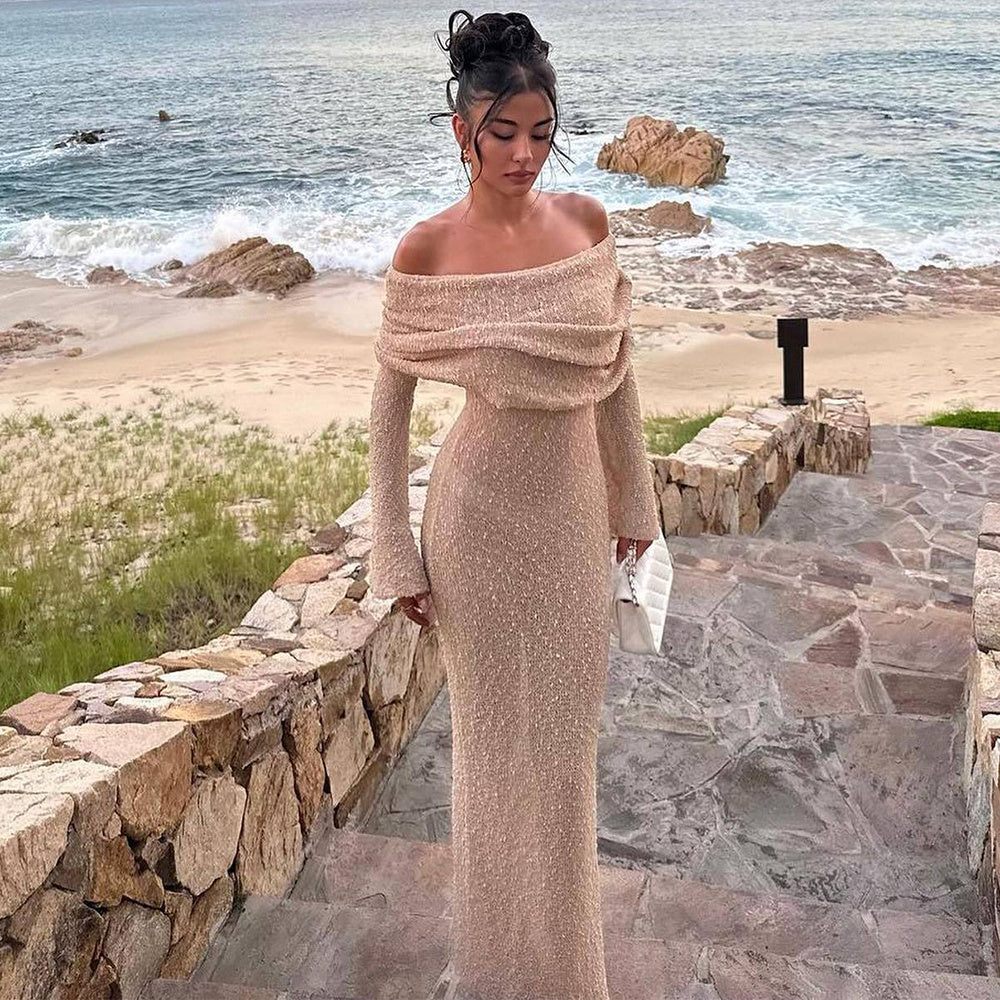 ✨ Off-Shoulder Knitted Bodycon Midi Dress – Elegant Evening & Party Dress – Soft Stretchy Knit – Available in Various Colours