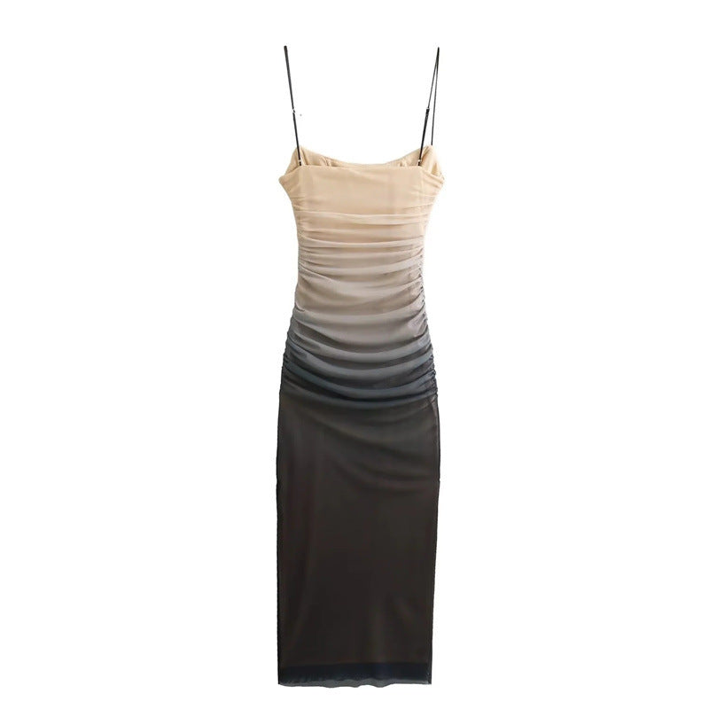 Simple Retro Fashion Silk Net Printing Dress
