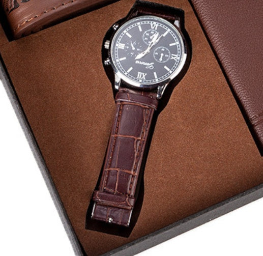 Luxury Men's Gift Set – Watch, Belt & Wallet | Jesou Collection | Elegant Brown Design