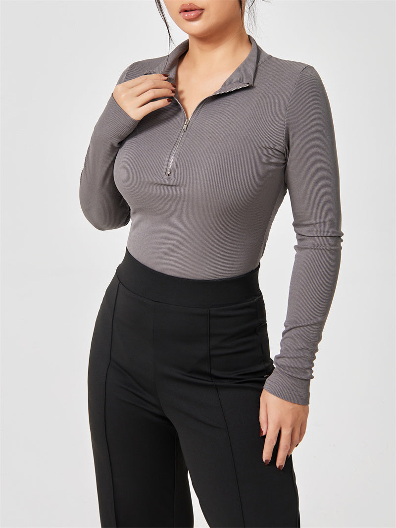 🔥 Zip-Up Ribbed Long Sleeve Bodysuit – Available in Various Colours