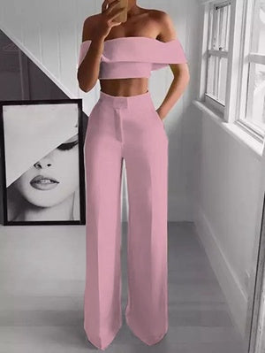 π₯ Off-Shoulder Two Piece Trouser Set for Women β High Waisted Wide Leg Co-Ord (Various Colours)