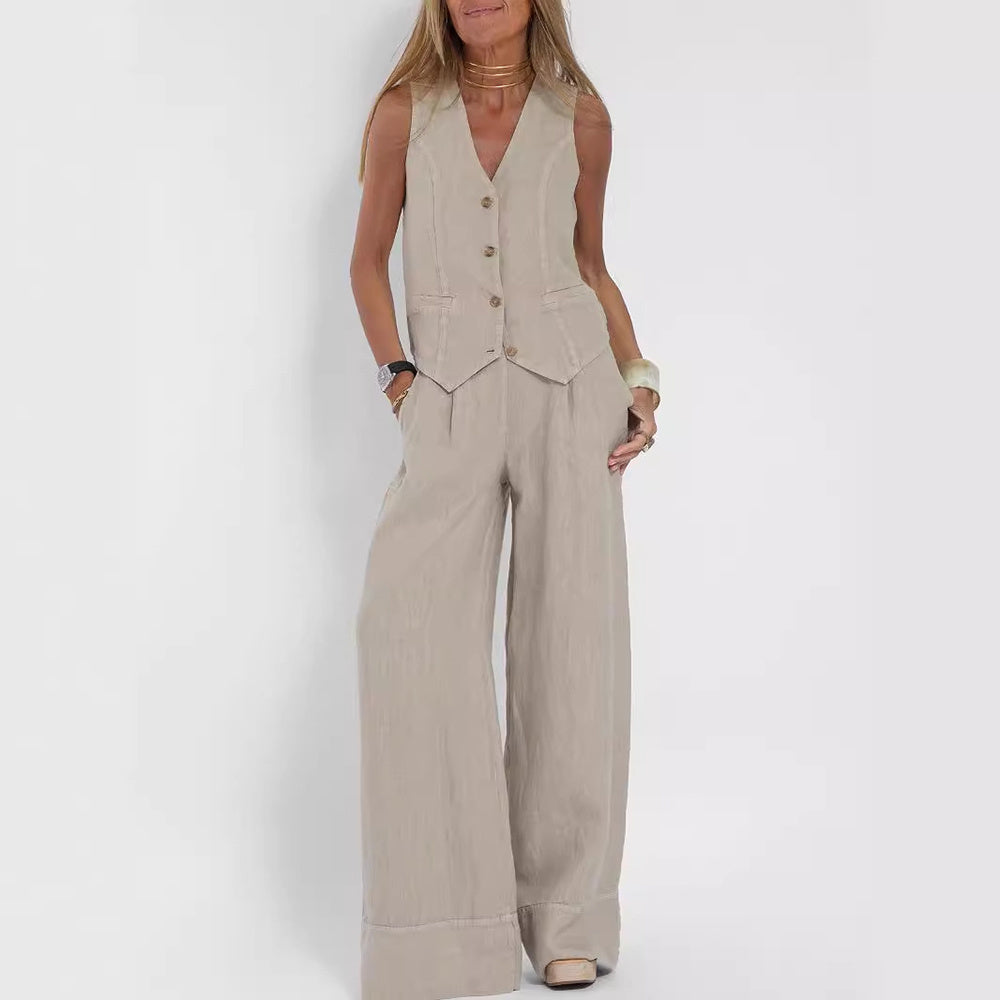 Women’s Wide-Leg Waistcoat Jumpsuit – Boho-Chic Style in Various Colours