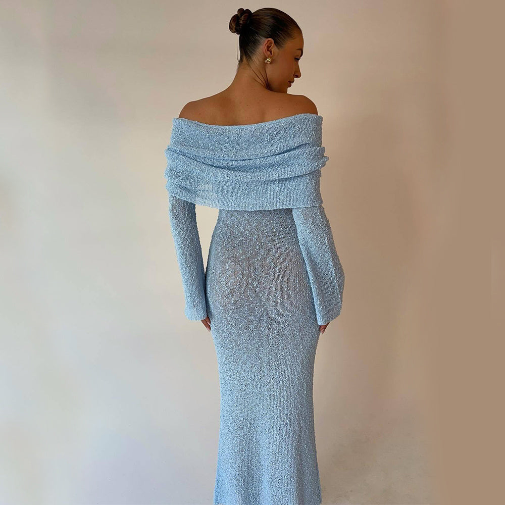 ✨ Off-Shoulder Knitted Bodycon Midi Dress – Elegant Evening & Party Dress – Soft Stretchy Knit – Available in Various Colours