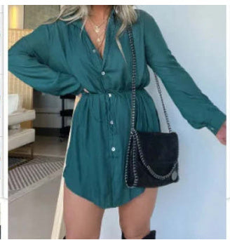 Women’s Oversized Button-Down Jumpsuit – Long Sleeve Casual Tunic – Belted Shirt Dress – Various Colours