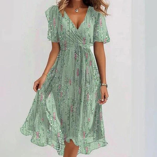 Chiffon Wrap Midi Dress with Flutter Sleeves – Available in Various Colours