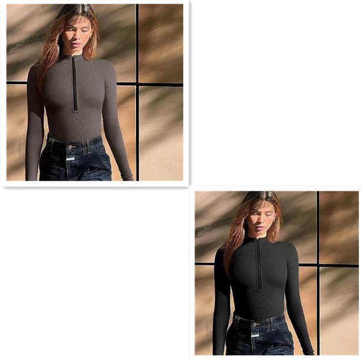 🔥 Zip-Up Ribbed Long Sleeve Bodysuit – Available in Various Colours