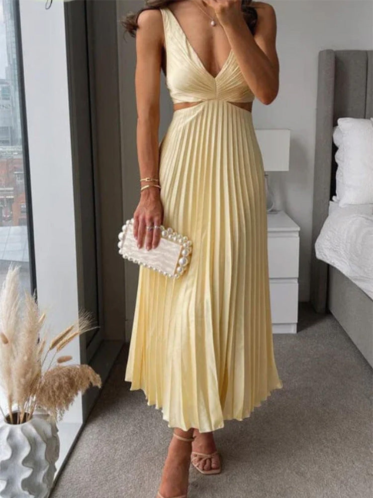 ✨ Pleated Satin Cut-Out Midi Dress – Available in Various Colours