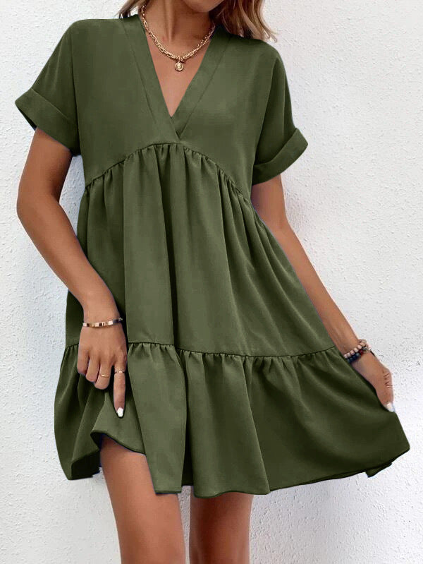 ✨ Women's V-Neck Tiered Mini Dress - Casual Loose Short Sleeve Summer Dress - Available in Various Colours