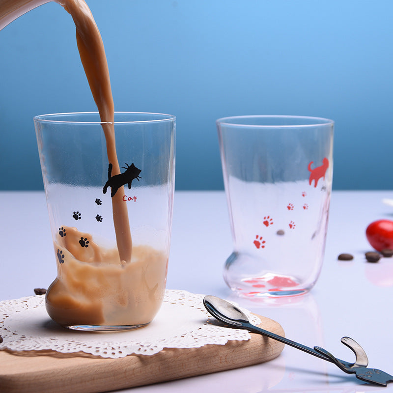 Cute Frosted Cat Paw Glass Cup – Various Colours