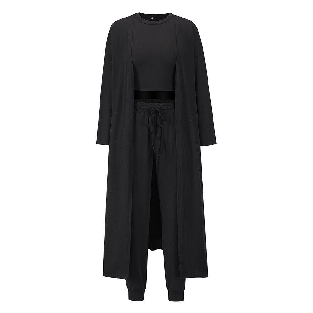 ✨ Women's 3-Piece Loungewear Set – Long Cardigan, Crop Top & Joggers (Various Colours)