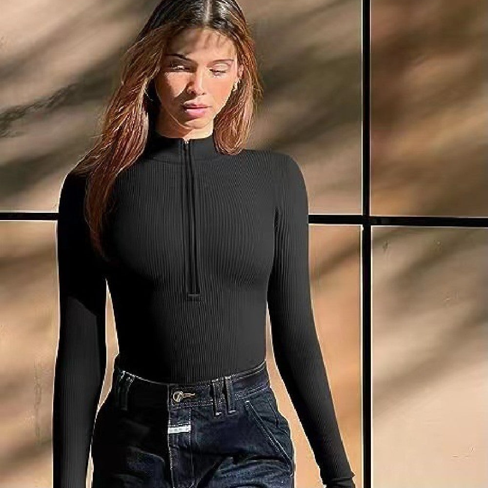 🔥 Zip-Up Ribbed Long Sleeve Bodysuit – Available in Various Colours