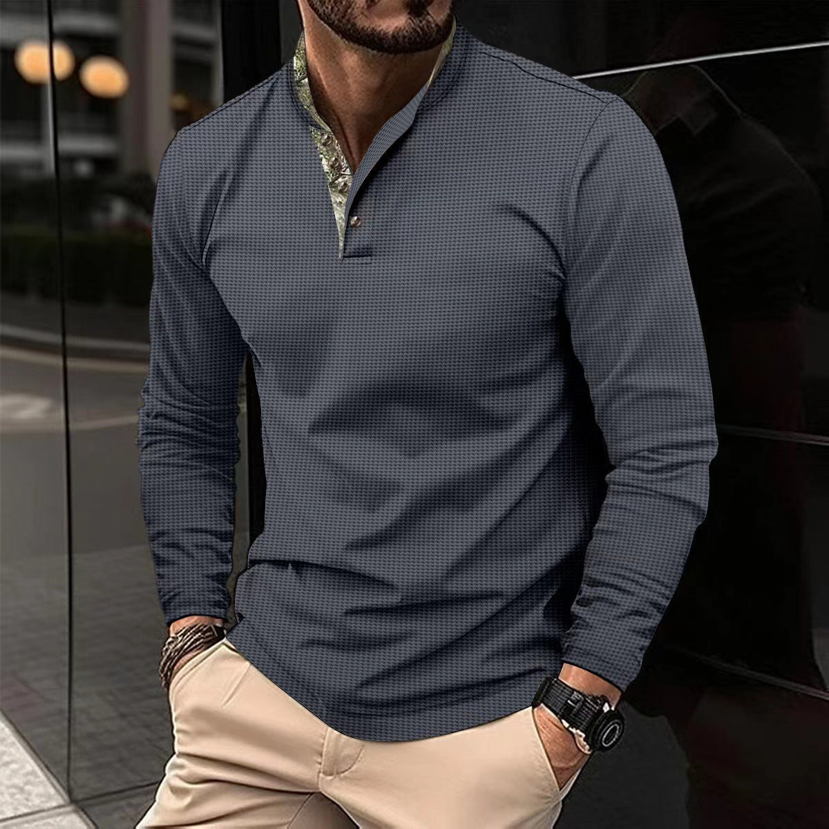 🧥 Men’s Casual Long Sleeve Stand Collar Shirt – Available in Various Colours