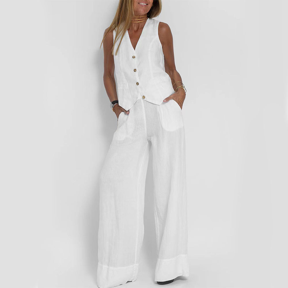 Women’s Wide-Leg Waistcoat Jumpsuit – Boho-Chic Style in Various Colours