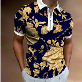Men’s Retro Vertical Stripe Polo Shirt with Zip Neck – Various Designs