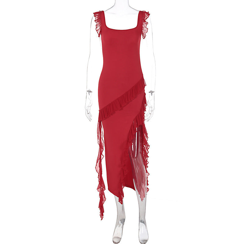 🔥 Women’s Asymmetric Ruffle High-Slit Maxi Dress - Elegant Evening & Party Dress - Available in Various Colours