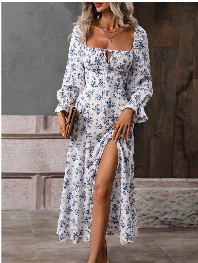 🌸 Women’s Floral Long Sleeve Split Midi Dress - Romantic Boho Summer Dress - Available in Various Colours