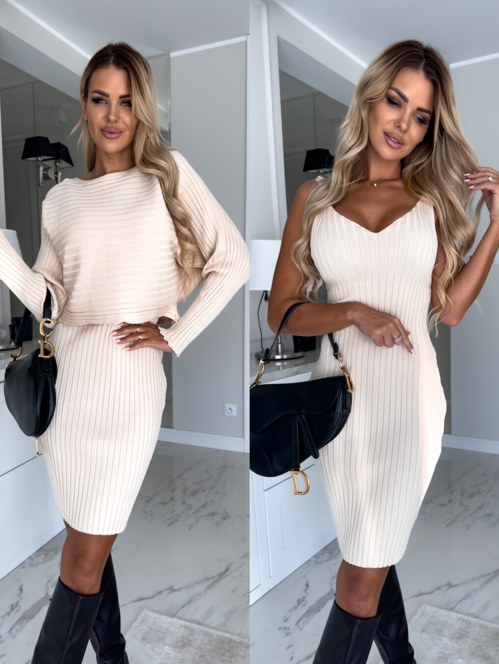 2-Piece Ribbed Knit Bodycon Dress Set – Various Colours