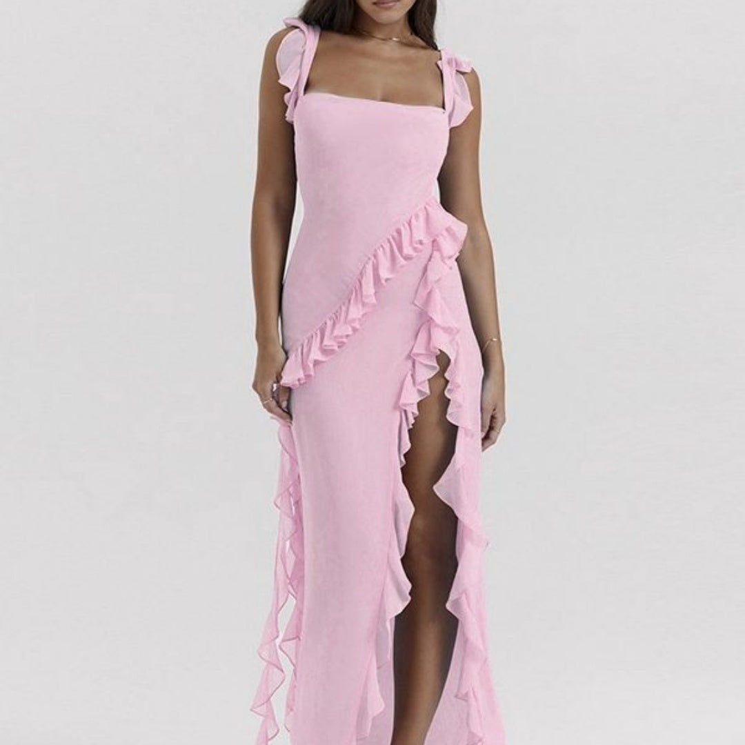 🔥 Women’s Asymmetric Ruffle High-Slit Maxi Dress - Elegant Evening & Party Dress - Available in Various Colours