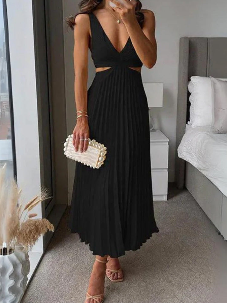 ✨ Pleated Satin Cut-Out Midi Dress – Available in Various Colours