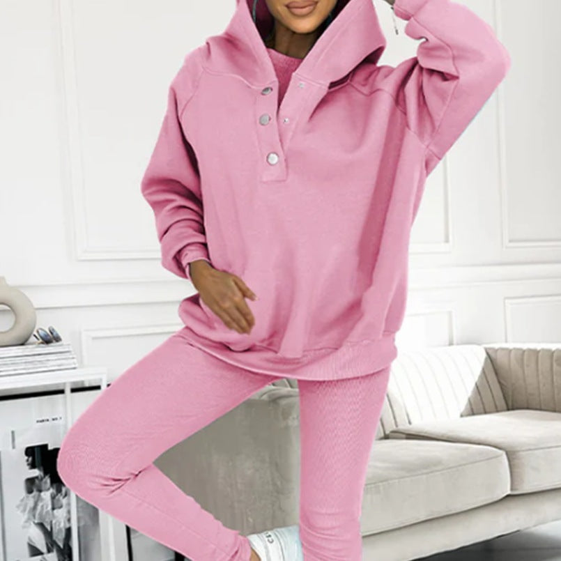 ✨ Women’s 3-Piece Lounge Tracksuit Set - Oversized Hoodie + Ribbed Top + Leggings - Various Colours Available
