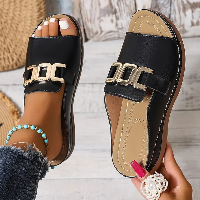 Women's Slip-On Buckle Sandals – Various Colours