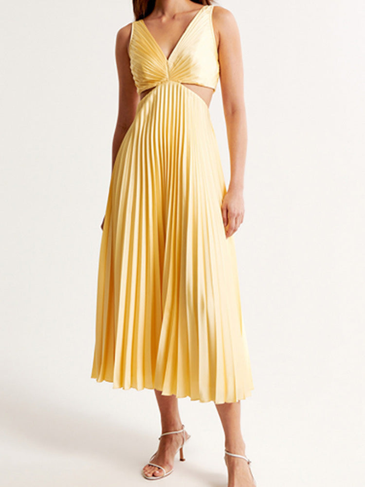 ✨ Pleated Satin Cut-Out Midi Dress – Available in Various Colours