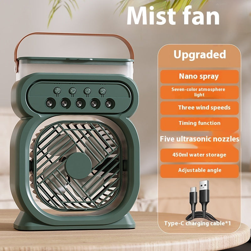 💨 3-in-1 Misting Fan with LED Night Light – Desktop Air Cooler in Various Colours