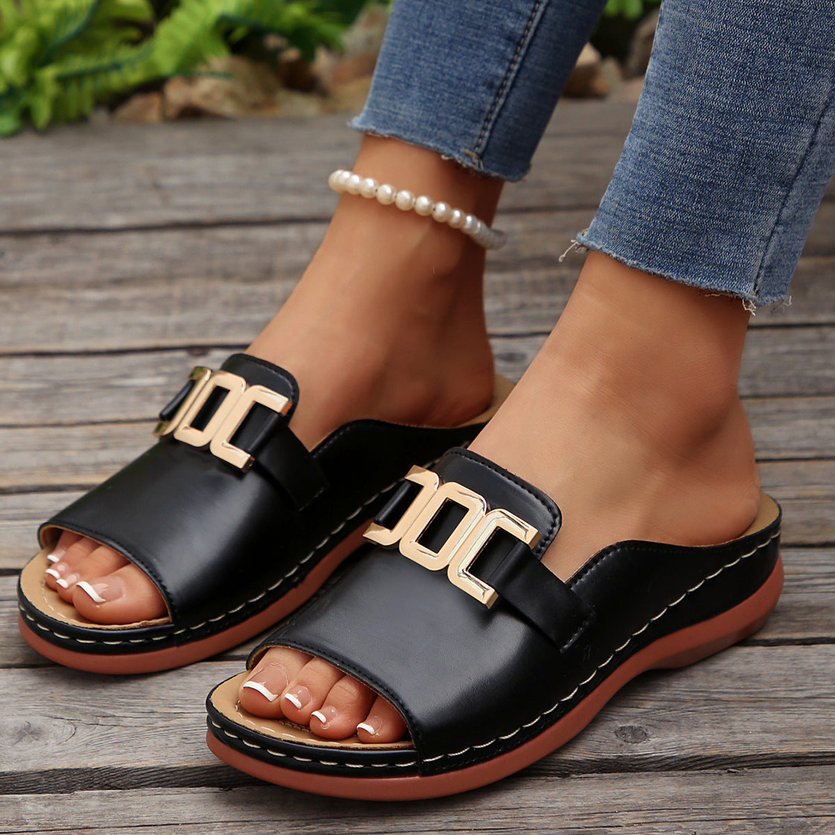 Women's Slip-On Buckle Sandals – Various Colours