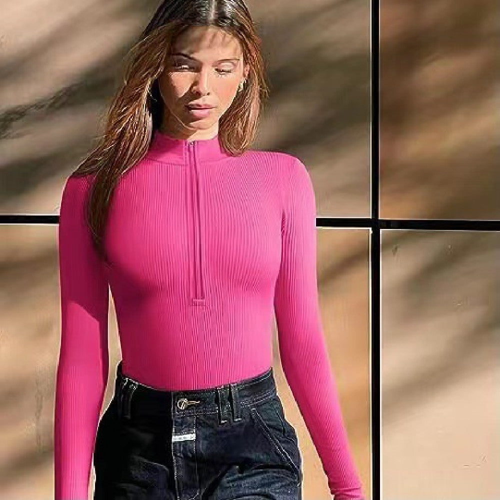 🔥 Zip-Up Ribbed Long Sleeve Bodysuit – Available in Various Colours