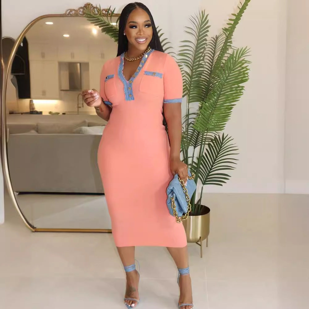 Pocket Solid Color Women's Fashion Dress