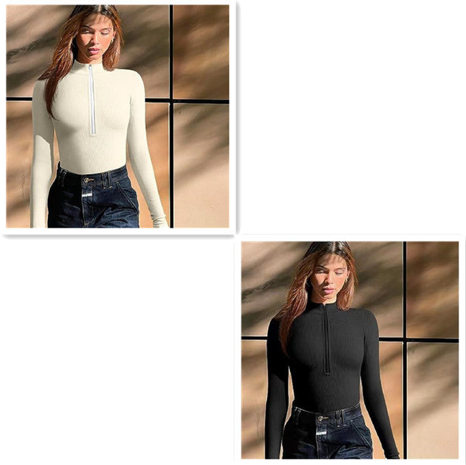 🔥 Zip-Up Ribbed Long Sleeve Bodysuit – Available in Various Colours
