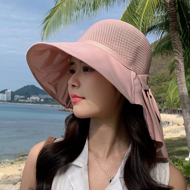 Women’s Wide Brim Mesh Sun Hat with Neck Flap – Foldable UV Protection Beach Hat – Breathable Summer Hat – Various Colours