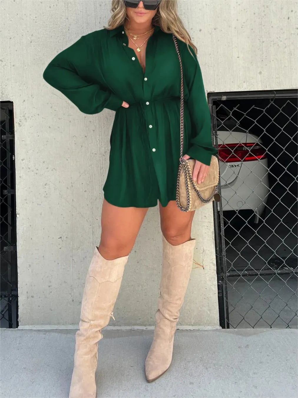 Women’s Oversized Button-Down Jumpsuit – Long Sleeve Casual Tunic – Belted Shirt Dress – Various Colours