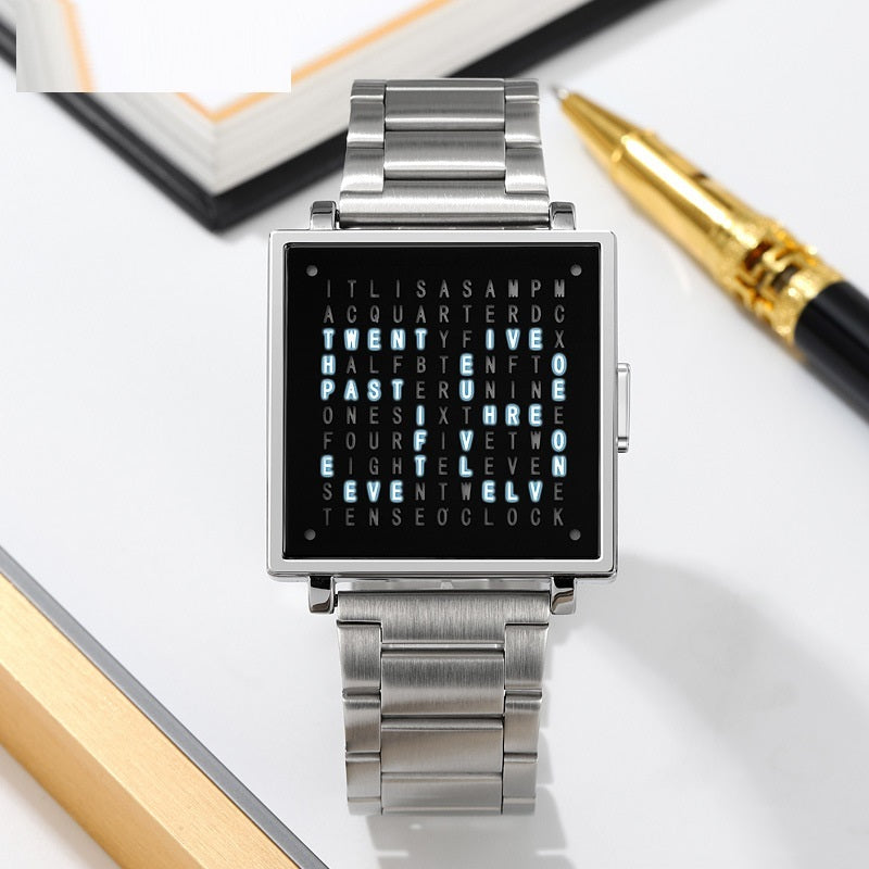 Word Matrix LED Watch | Minimalist Retro Smart Timepiece | Unique Gift for Him or Her