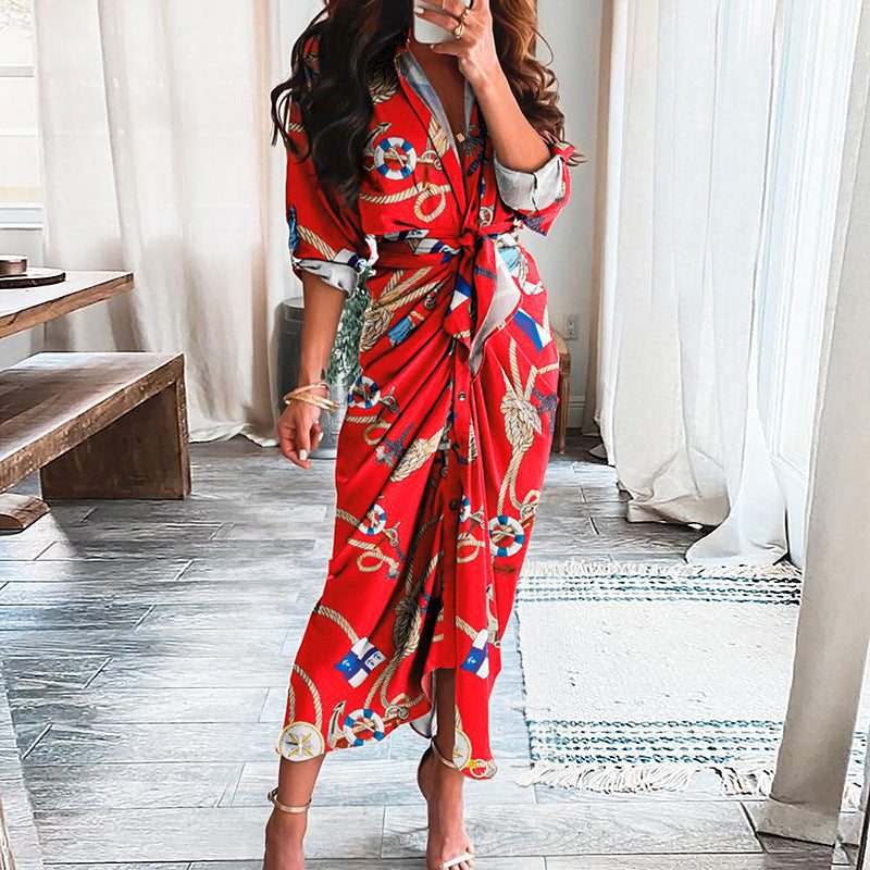 Elegant Knot Waist Shirt Dress – Button Front, Midi Length – Versatile Styles – Various Colours