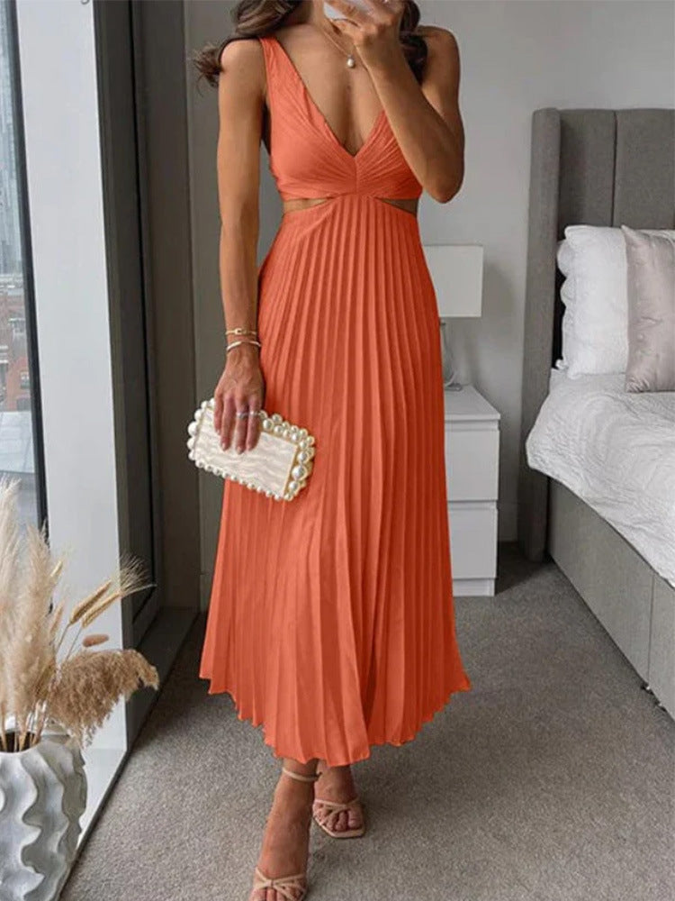 ✨ Pleated Satin Cut-Out Midi Dress – Available in Various Colours